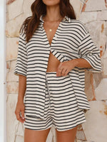 Striped Half Sleeve Top and Shorts Set