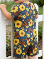 Children's Sunflower & Autumn Leaves Print Tee and Shorts Set