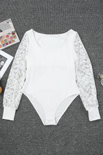 Lace Detail Scoop Neck Long Sleeve Bodysuit - Ladyez