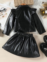 Children's Ruffled Faux Leather Top and Skirt Set
