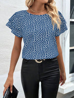 Animal Print Ruffle Sleeve Blouse