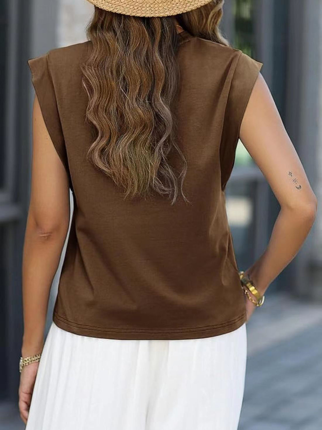 Florira Round Neck Cap Sleeve T-Shirt - Ladyez