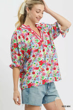Umgee Mix Floral Print Ruffle Top