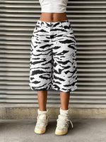 Zebra Print Wide Leg Denim Capris