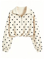Polka Dot Half Zip Cropped Sweatshirt