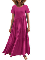 Round Neck Tiered Ruffle Maxi Dress - Ladyez
