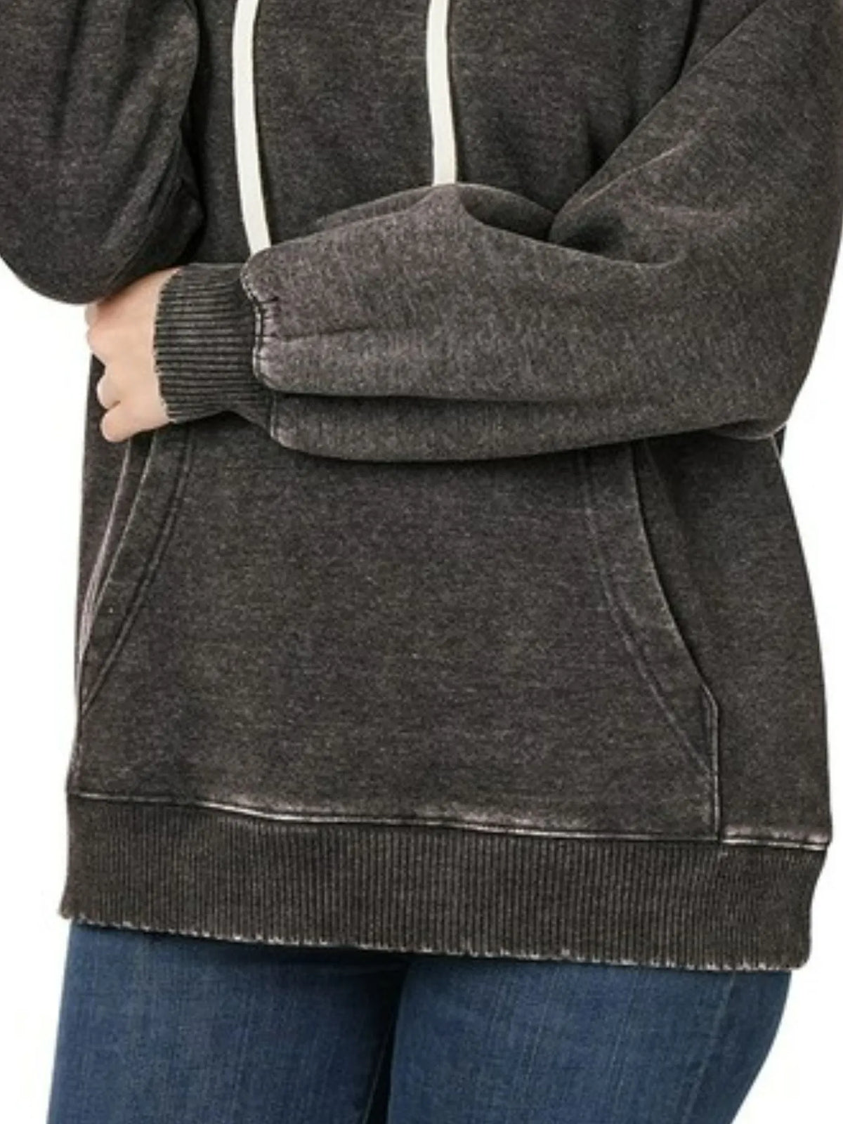 Zenana Acid Wash Fleece Hoodie with Drawstring