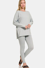 Zenana Full Size Brushed Microfiber Top and Leggings Lounge Set - Ladyez