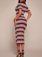 Striped Polo Collar Midi Dress