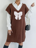 Embroidered Bow V-Neck Sweater Vest