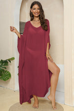 V-Neck Three-Quarter Sleeve Cover-Up - Ladyez