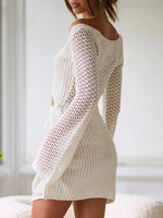 Cutout Lace-Up Long Sleeve Cover Up - Ladyez