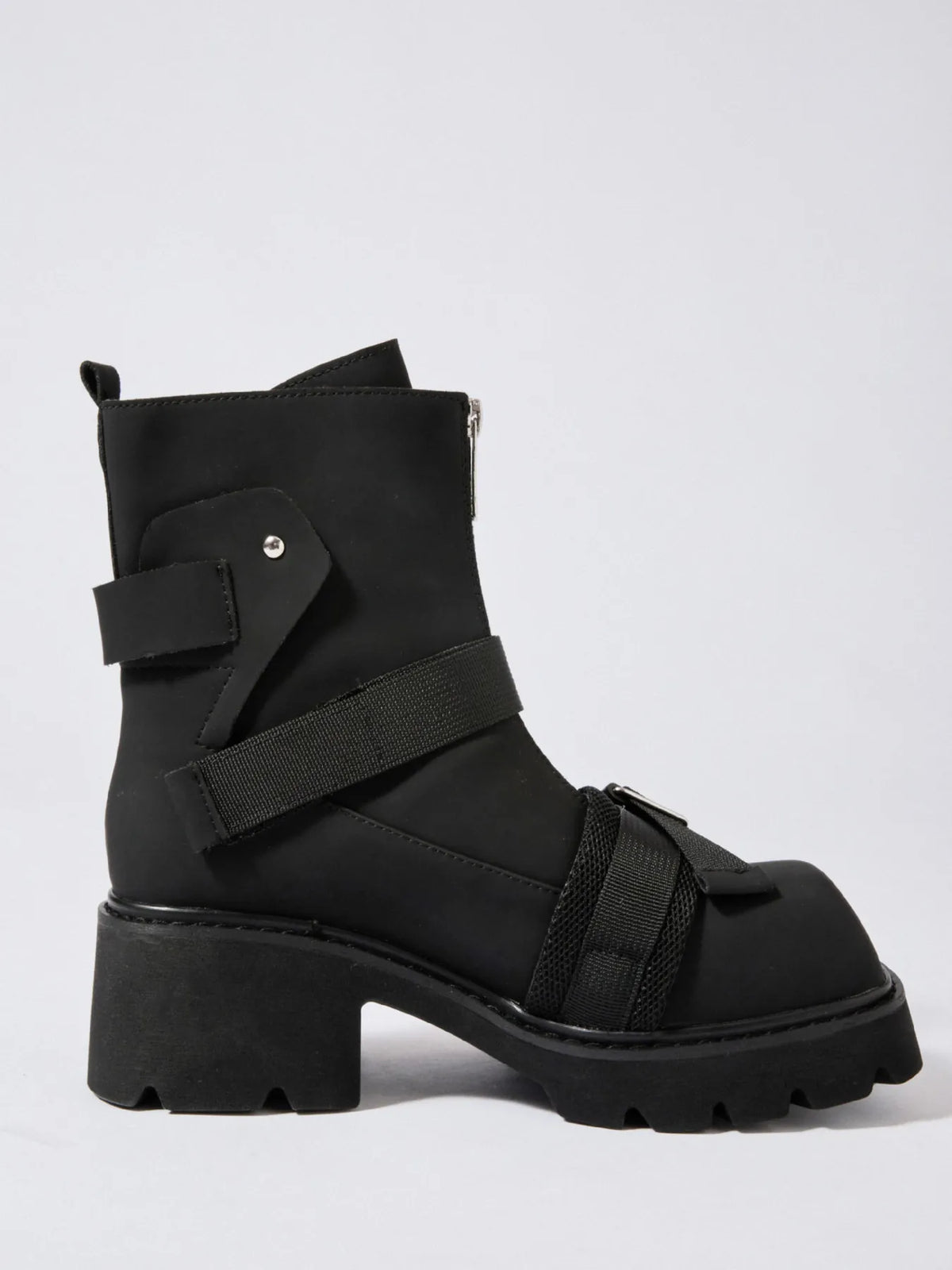 Chunky Platform Boots with Buckle Straps and Front Zip - Ladyez