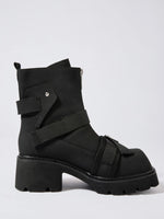 Chunky Platform Boots with Buckle Straps and Front Zip - Ladyez