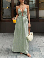 Striped Halter Neck Maxi Dress
