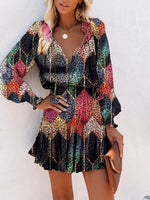 Tie Neck Lantern Sleeve Dress
