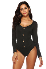 Button Detail Bodysuit - Ladyez