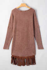 Waffle Knit Fringed High Low Loose Top