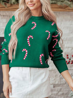Christmas Candy Cane Holiday Drop Shoulder Sweater