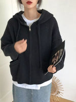 Full Size Casual Knitted Zip-Up Hooded Cardigan Plus Size
