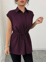 Drawstring Waist Cap Sleeve Shirt