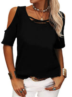 Full Size Crisscross Cold Shoulder Casual T-Shirt Plus Size - Ladyez