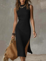 Full Size Sleeveless Mock Neck Slit Midi Dress Plus Size