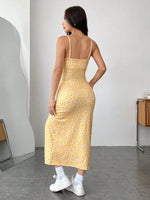 Daisy Print Cami Midi Dress with Slit