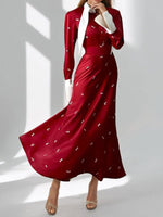 Full Size Contrast Collar Long Sleeve Midi Dress Plus Size