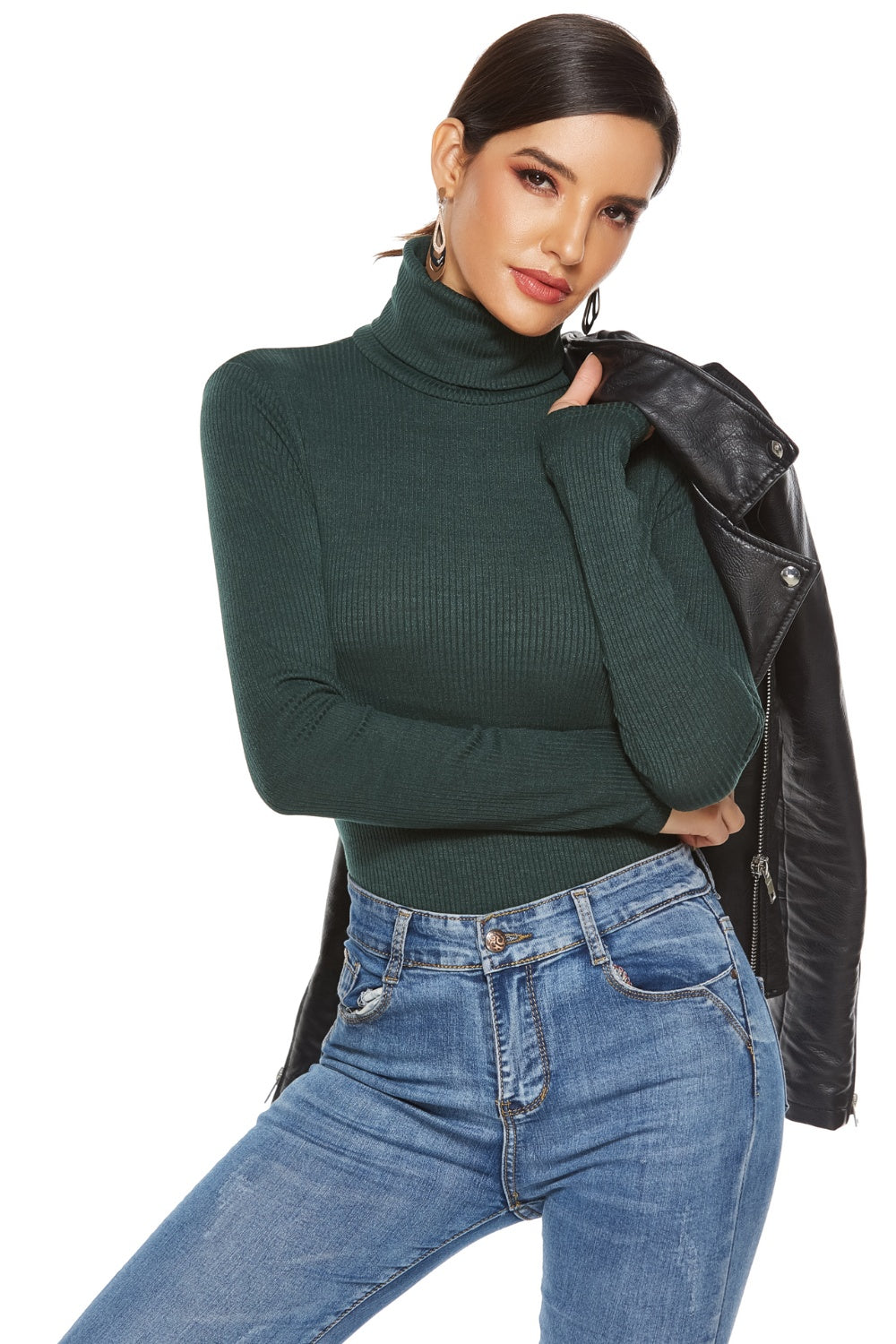 Ribbed Turtleneck Long Sleeve Bodysuit - Ladyez