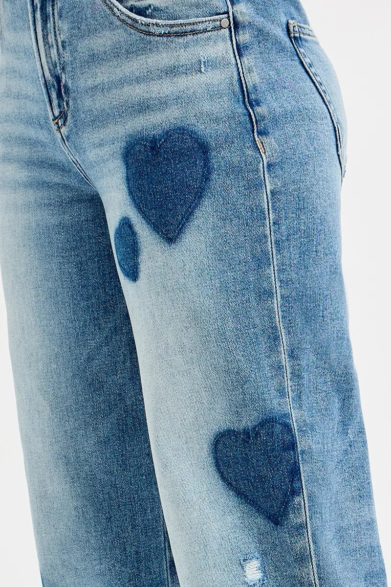 RISEN Full Size Mid Rise Fit-boyfriend Heart Shade Jeans Plus Size - Ladyez