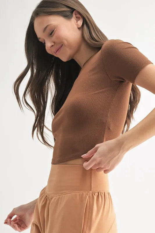 MONO B Essential Micro-ribbed Cropped Athleisure Tee - Ladyez