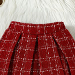 Children's Long Sleeve Top & Plaid Vest & Pleated Skirt Set