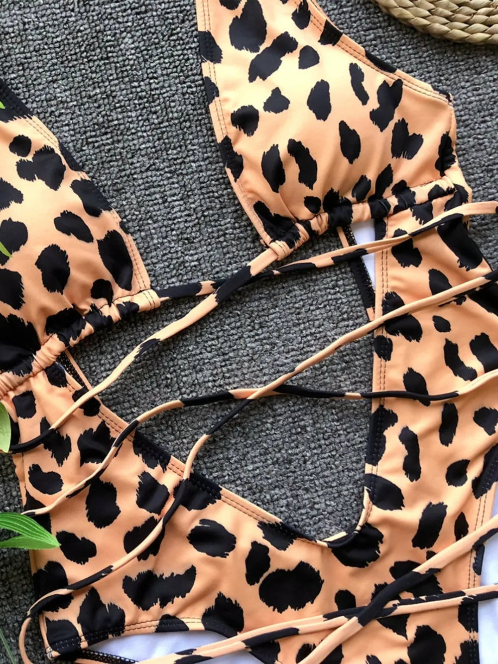 Lace-Up Backless Plunge One-Piece Swimwear - Ladyez