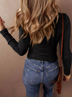 Full Size Ribbed Knit Button-Front Long Sleeve Top Plus Size
