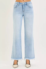 RISEN Tummy Control Mid Rise Ankle Straight Fray Hem Jeans