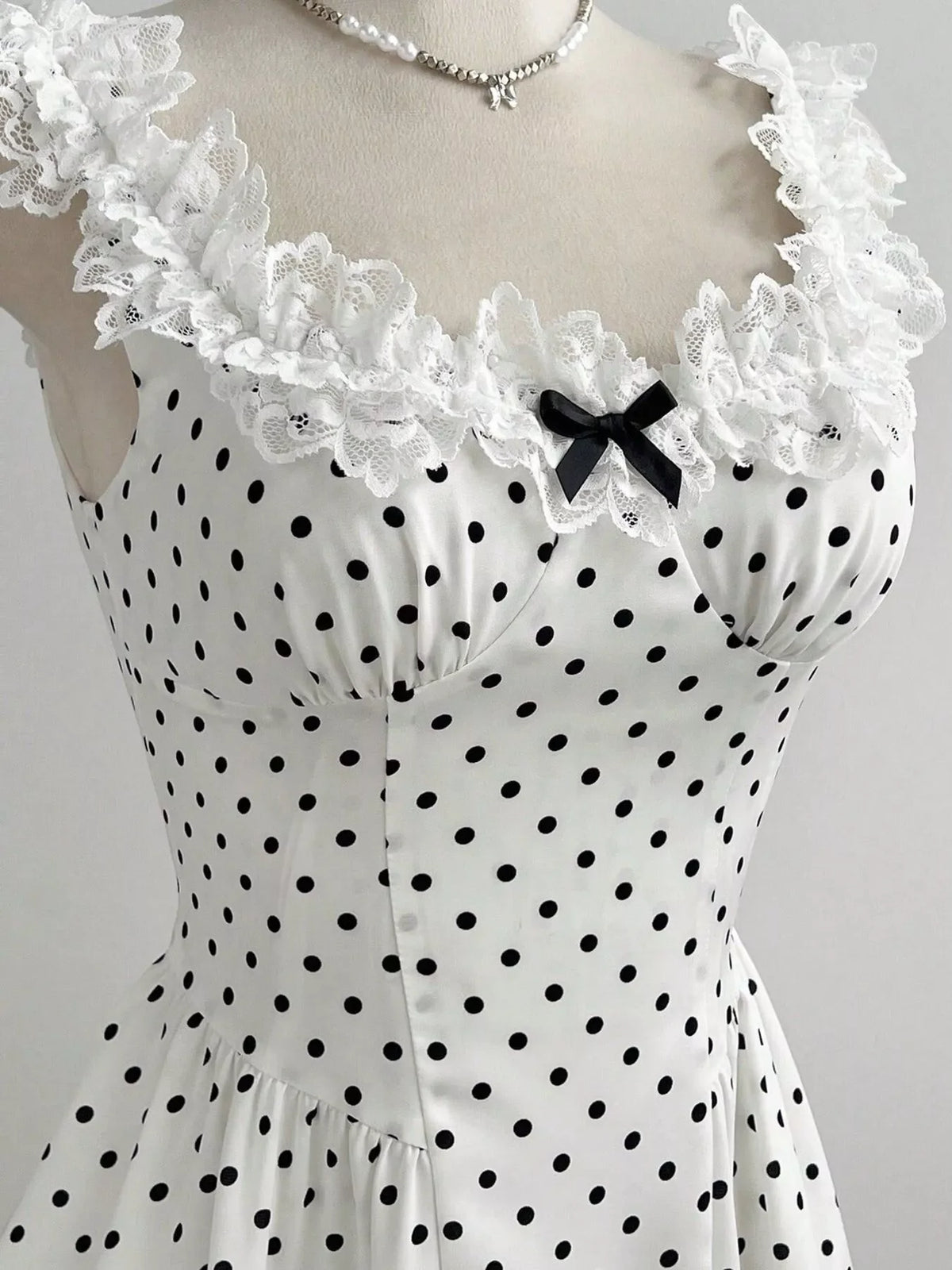 Polka Dot Lace Trim Mini Dress