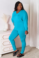 Basic Bae Full Size V-Neck Soft Rayon Long Sleeve Top and Pants Lounge Set - Ladyez