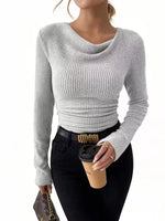 Cowl Neck Ribbed Knit Top