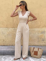 Ruffled V-Neck Wide Leg Jumpsuit