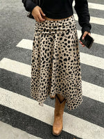 Leopard Print Asymmetrical Hem Midi Skirt