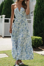 Floral Halter Neck Tiered Maxi Dress - Ladyez