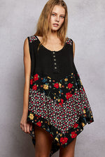 POL Round Neck Ribbed Tank with Woven Print Patch