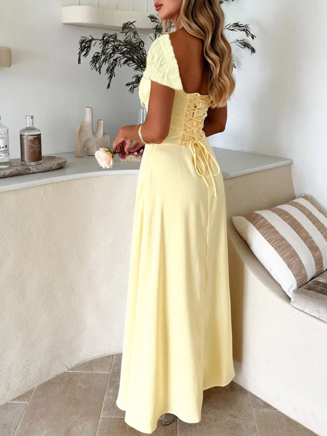 Devine Sweetheart Neck Short Sleeve Maxi Dress - Ladyez