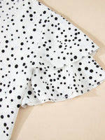 Polka Dot Layered Ruffled Short Sleeve Blouse