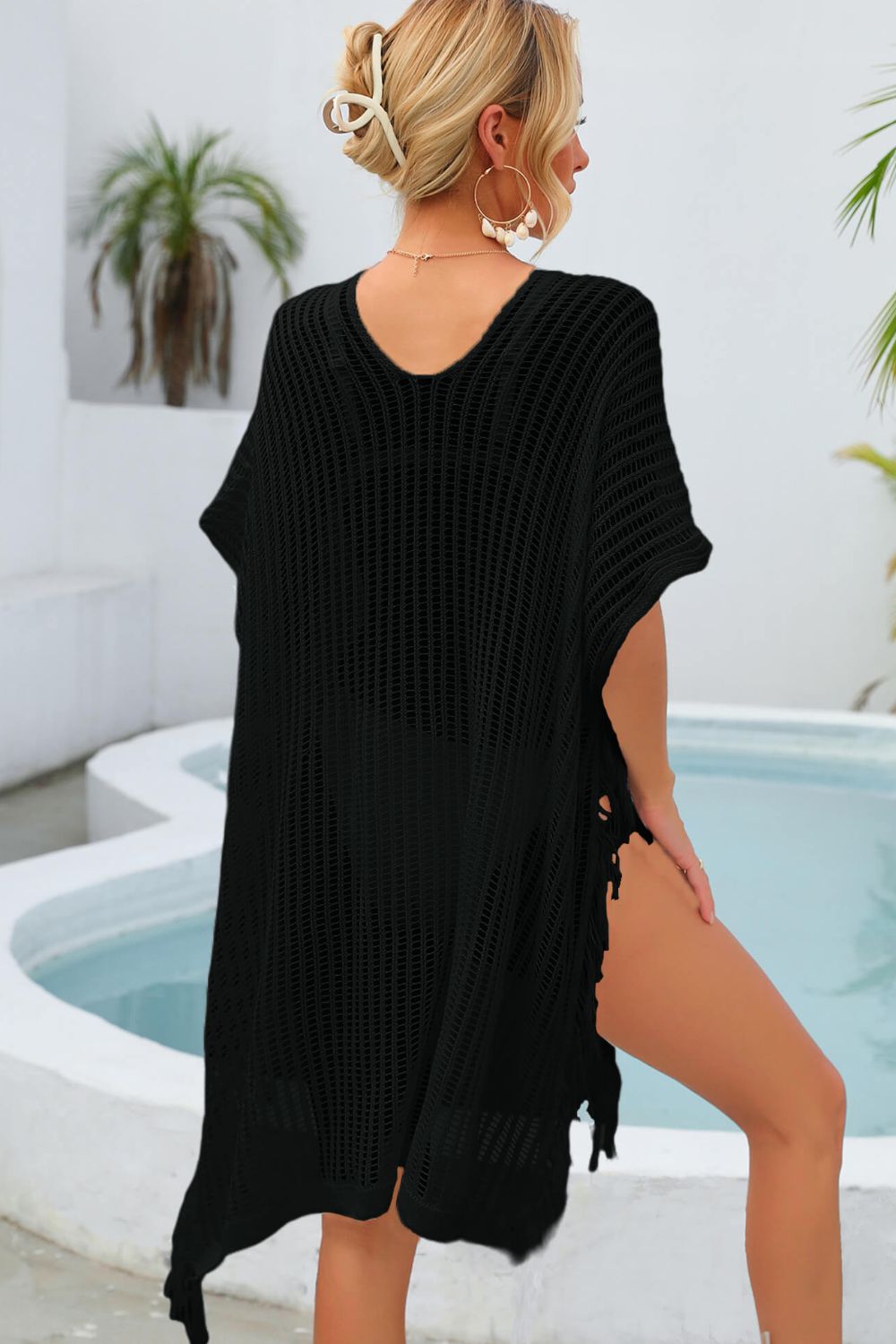 Angel Wings Fringe Trim Openwork Cover Up - Ladyez
