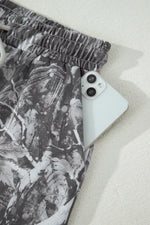 Abstract Maple Leaf Printed Tie Elastic Waist Shorts