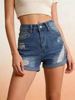 Distressed High-Waisted Denim Shorts