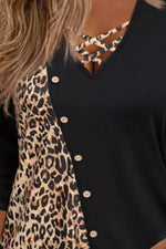 Crisscross Leopard V-Neck Long Sleeve T-Shirt - Ladyez
