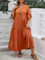 Plus Size Ruffle Sleeves Tiered Midi Dress